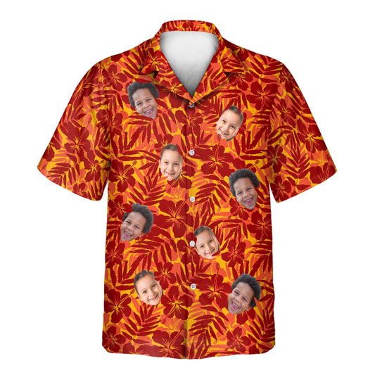 Red and Orange Tropical Silhouettes | Aloha Custom Hawaiian Shirts with Faces or Logos