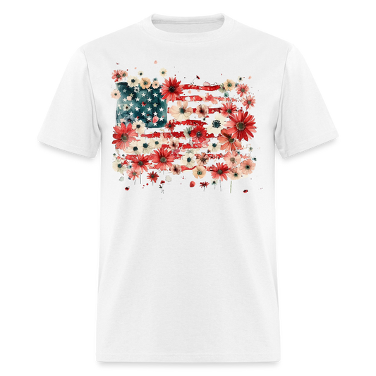 Floral American Flag T Shirt