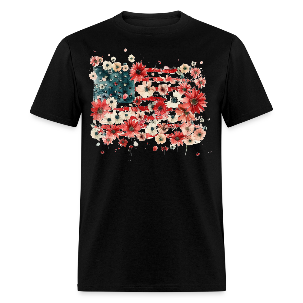 Floral American Flag T Shirt