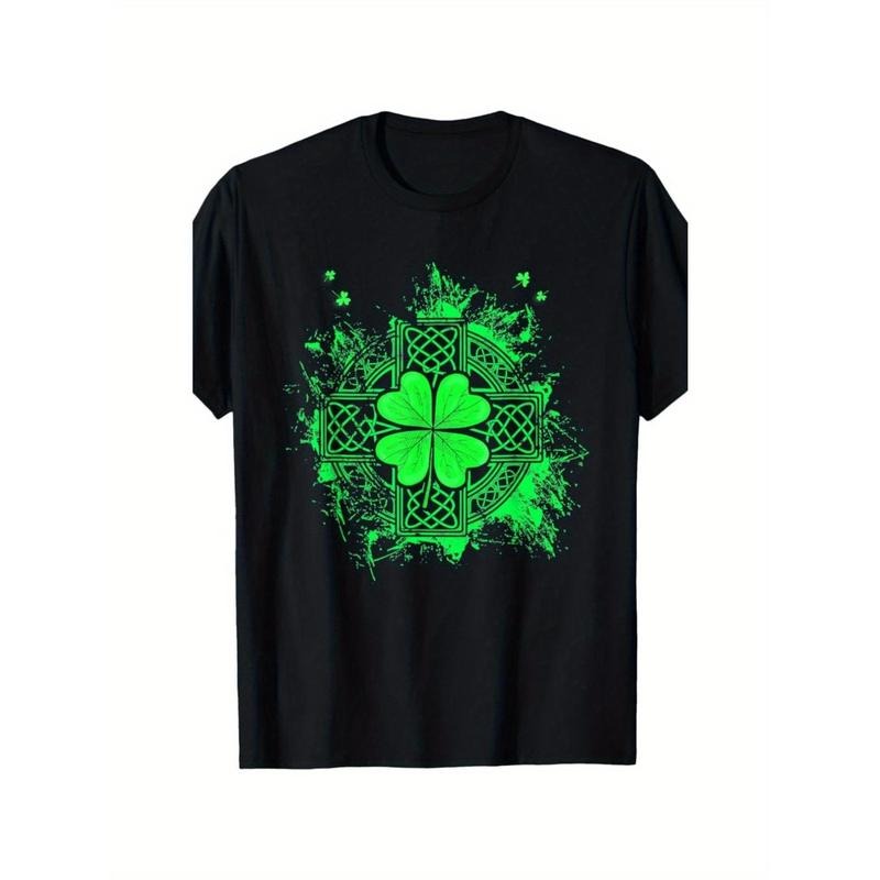 1pc Men'S Vintage-Inspired Graphics Tee, 100% Cotton Fabric, Crew Neck, Short Sleeve, Regular Fit, Weekend Casual Wear, All-Season Casual Wear, 180gsm - Ideal for St. Patrick'S Day Made in USA