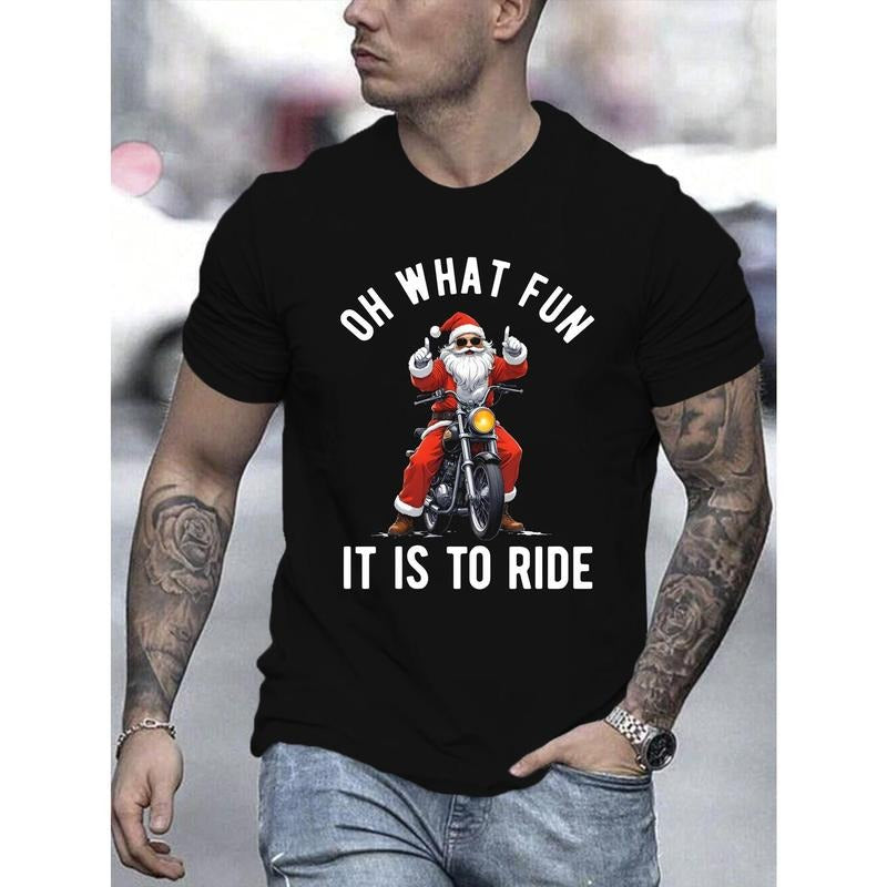 1pc Men's Christmas Motorcycle Santa 3D Print T-Shirt