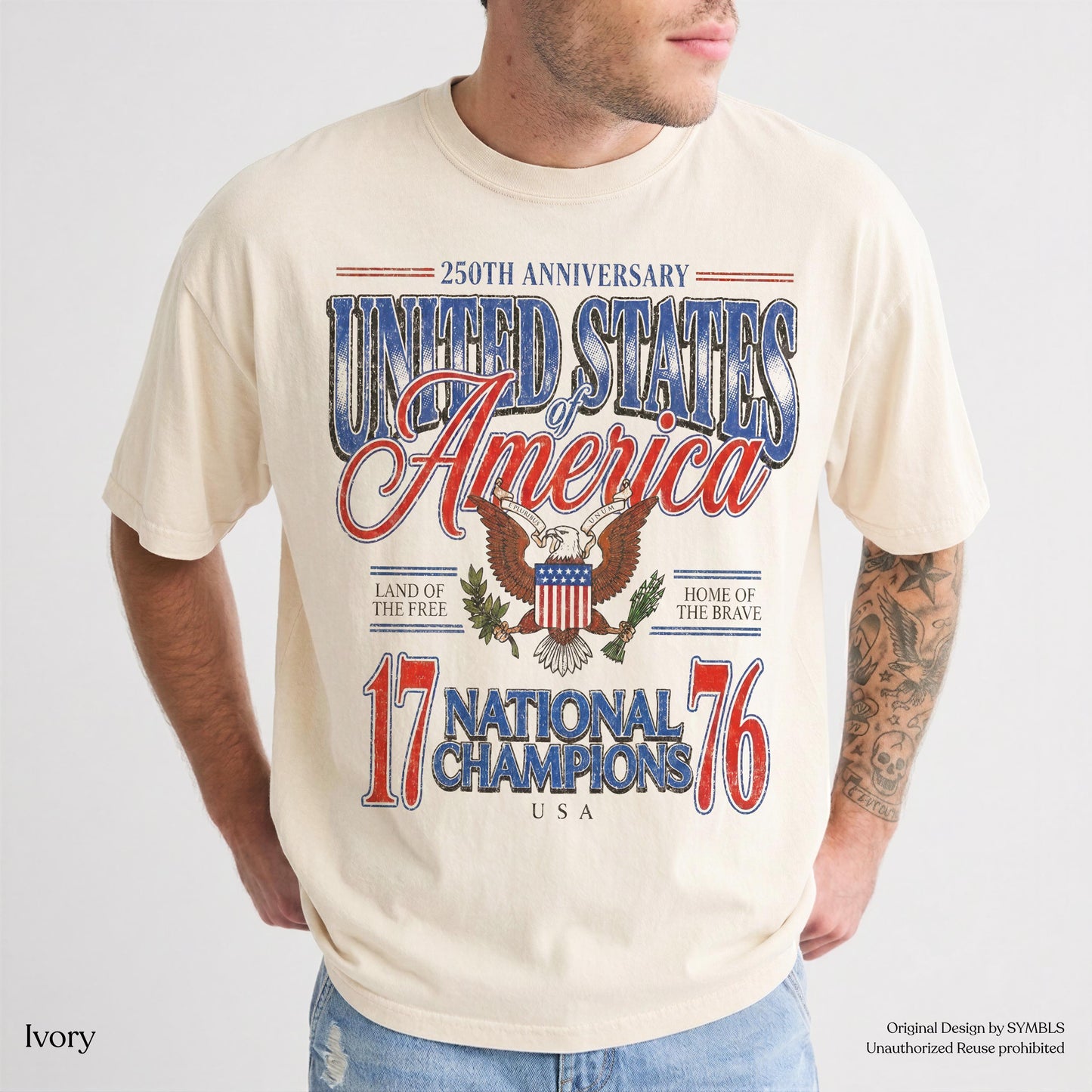 July 4th 1776 National Champions America 250th Anniversary Oversized Tee Distressed Americana (3)