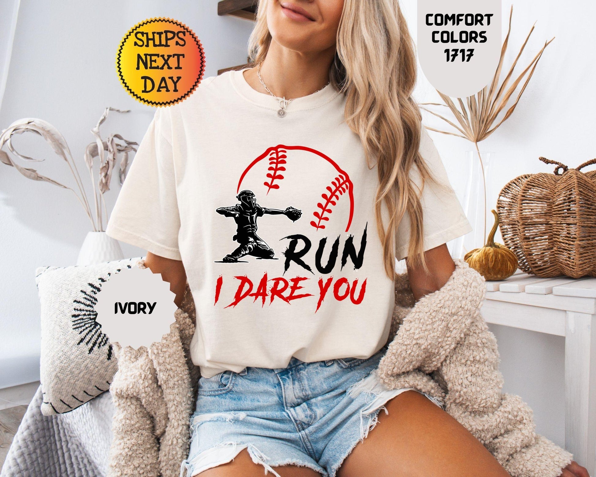 Comfort Colors Run Dare Baseball Catcher Sports Humor Tee (3)