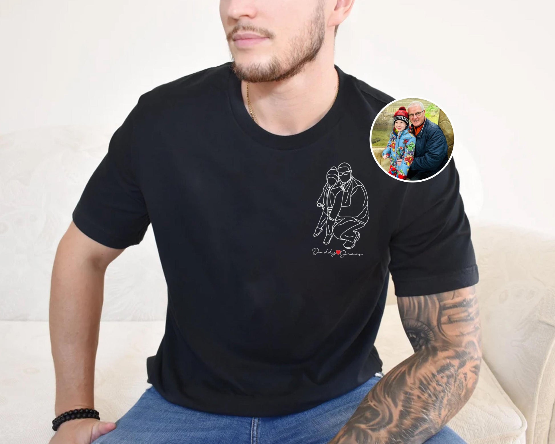 Personalized Dad Portrait Fathers Day Custom Photo Outline Tee Father Day Dad Dad Portrait (3)