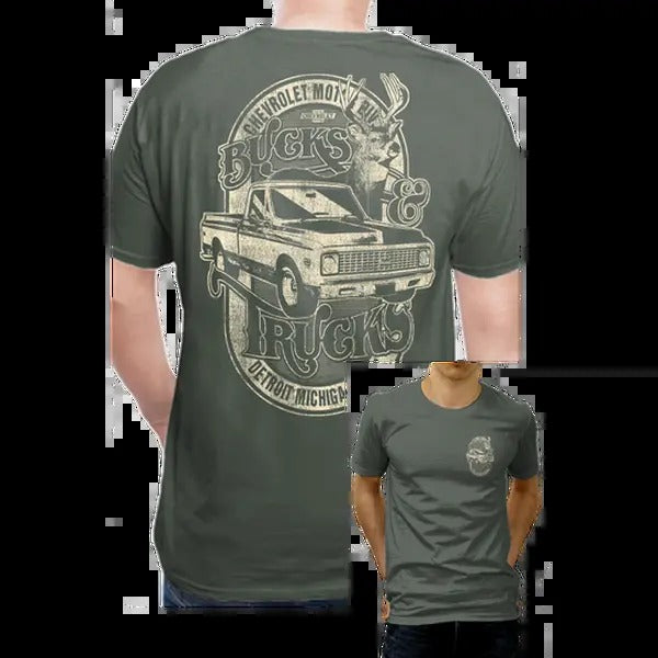 2 Sides - Chevrolet Bucks & Trucks T-Shirt - Vintage Cotton Crewneck Graphic Fan Tee