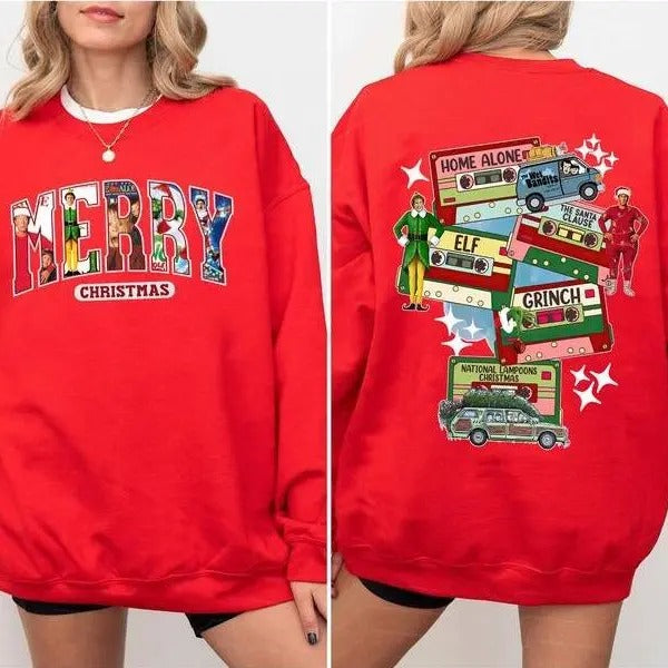 2 Sides Classic 90s Christmas Mo-vi-e-s Sweatshirt, Retro Christmas Mo-vie-s Two Sides Sweatshirt, Merry Christmas Sweatshirt, Christmas Gifts