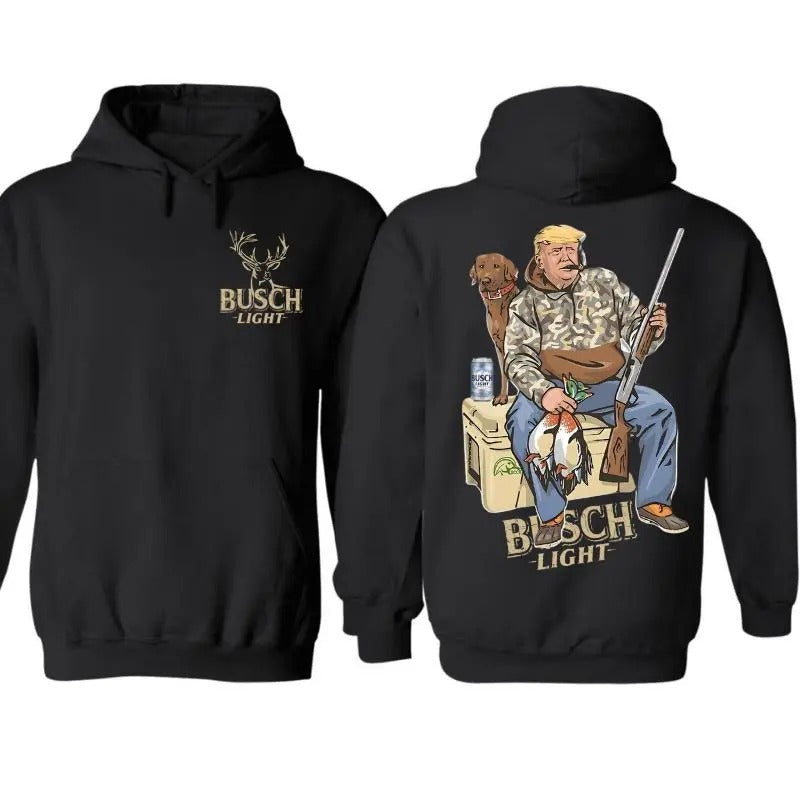 2 Sides Hunter Trump With Busch Light Beer 2 Siders Hoodies, Trump and Your Hunt Dog, Hunting Season, Hoodie for Men, for...