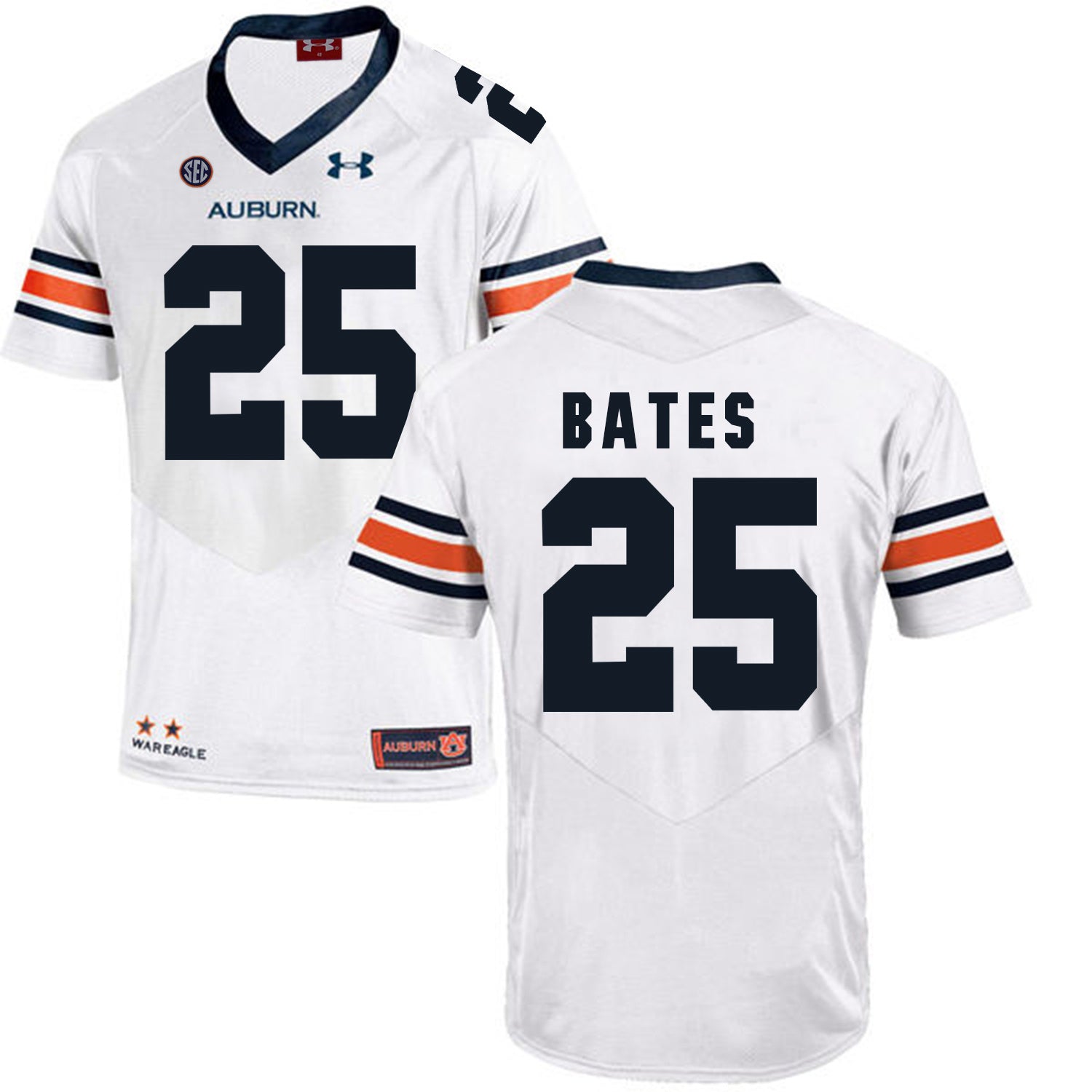 2017 Auburn Tigers Under Armour Daren Bates 25 White