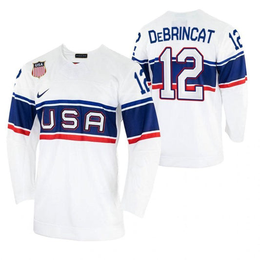 2022 beijing winter olympic #12 alex-debrincat-usa-hockey-men home-white-jersey