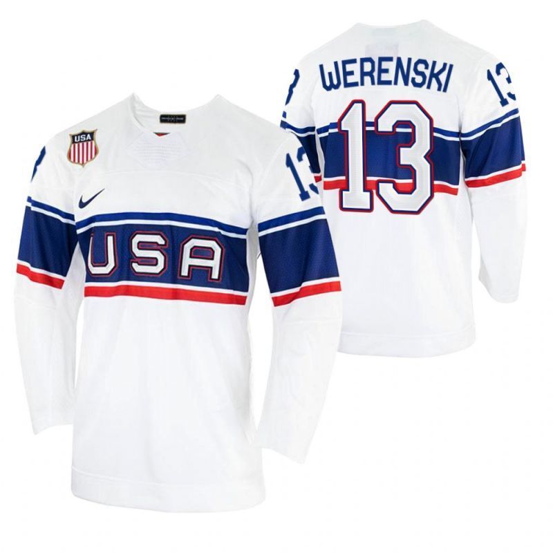 2022 beijing winter olympic #13 zach-werenski-usa-hockey-men home-white-jersey