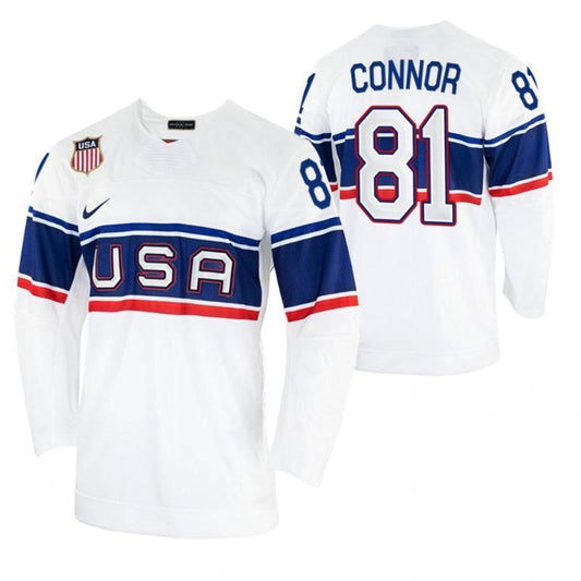2022 beijing winter olympic #81 kyle-connor-usa-hockey-men home-white-jersey