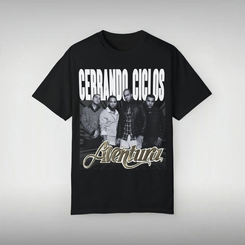 2024 Aventura Tour Concert Bachata Cerrando Ciclos Graphic T-shirt Merch Unisex Garment-dyed T-shirt Cotton Menswear