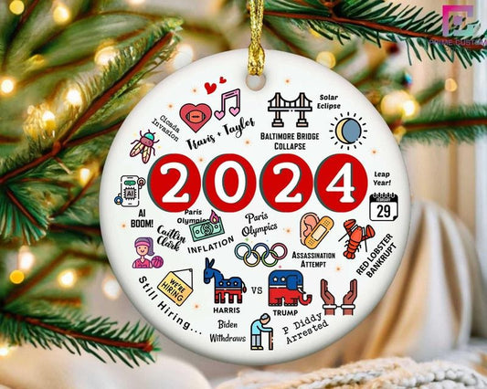 2024 Christmas Ornament, 2024 Year in Review Ornament, Major Notable Events Ornament, Funny Cute Year to Remember...
