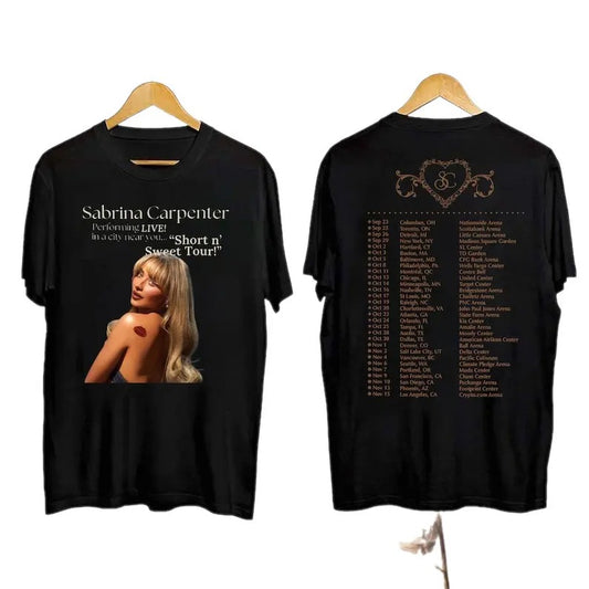 2024 Sabrina Carpenter Short N Sweet Tour Shirt, Sabrina Carpenter 2024 Concert Tee Collar Streetwear Tshirt