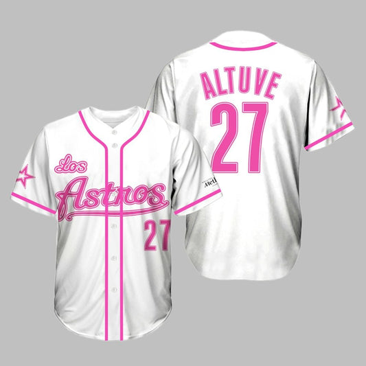 2025 Astros Jose Altuve Throwback White and Pink Jersey Giveaway - Grishko.com