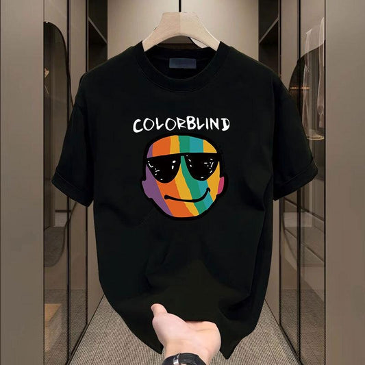 2025 Heavy Cotton Short-Sleeved T-shirt Men's Loose Trendy Pu Handsome High-End Half-Sleeved Top Men