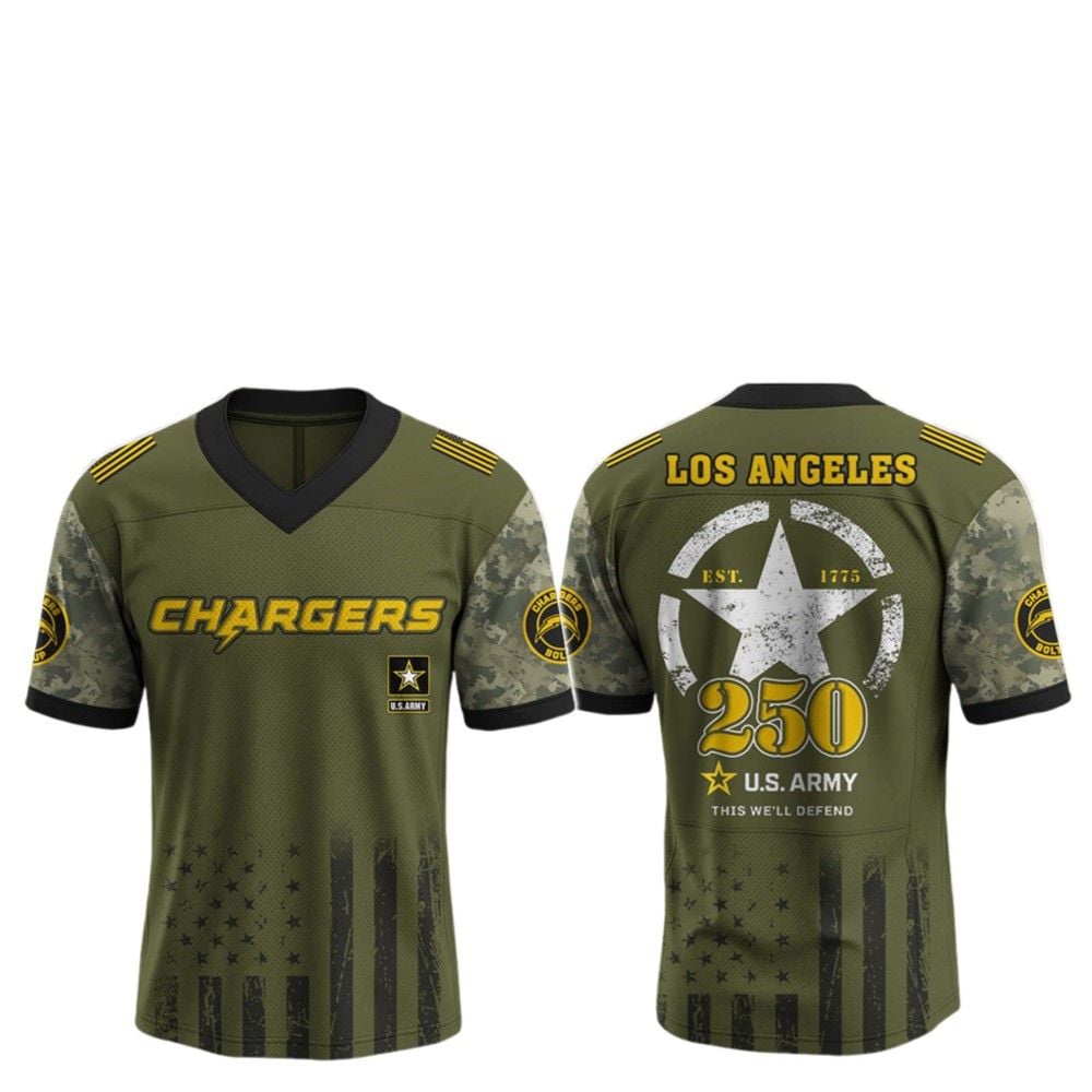 2025 LA Chargers 250th Anniversary US Army Jersey - Grishko.com
