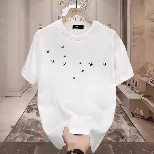 2025 Short Sleeve Pure Cotton T-Shirt Versatile Casual Loose Fit Printed Men's Round Neck Top Short Sleeve Base Shirtstyle{n002}2