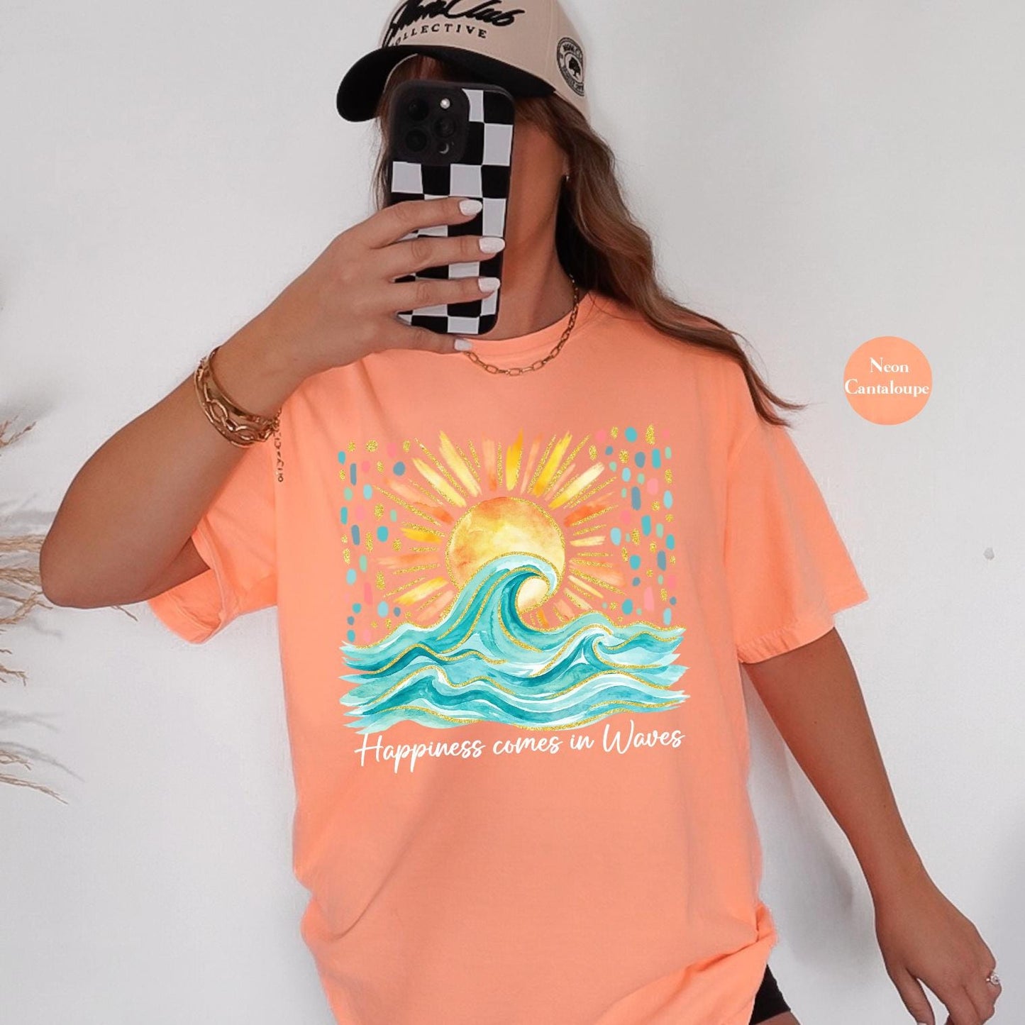 Happiness Comes Waves Summer Comfort Colors Salty Soul Summer Vacation Tee Ocean Coastal Summer Beach (4)