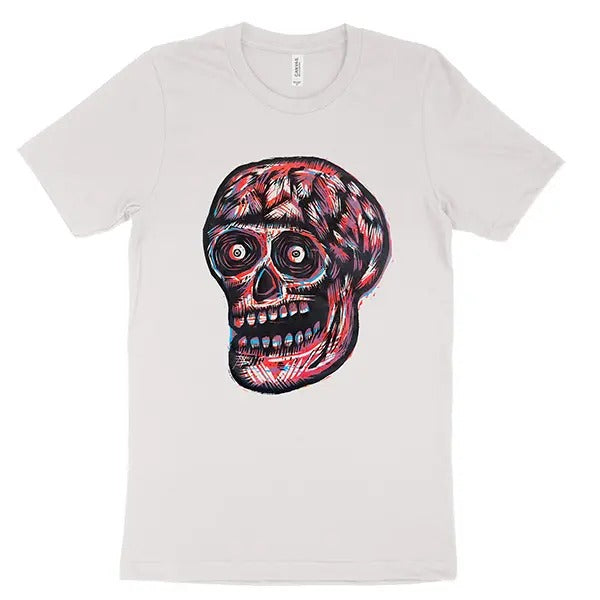 3 Color Skull Woodblock Hand-Printed T-Shirt Cotton Menswear Top Black Hoodie, Sweatshirt | InkThreadWorks.com