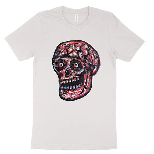 3 Color Skull Woodblock Hand-Printed T-Shirt Cotton Menswear Top Black Hoodie, Sweatshirt | InkThreadWorks.com