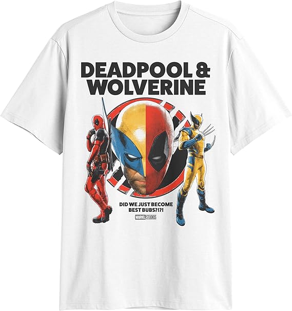Deadpool & Wolverine Mens T-Shirt - Split Face Movie Mask Image