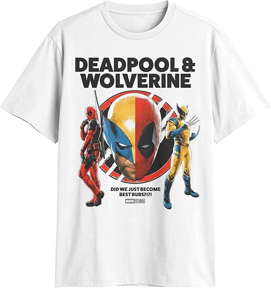 Deadpool & Wolverine Mens T-Shirt - Split Face Movie Mask Image