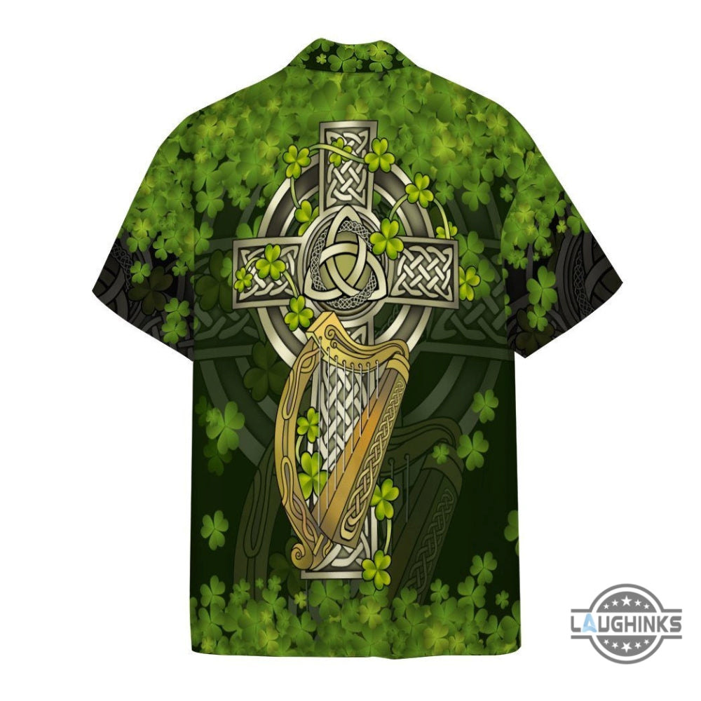 3D St Patrick Celtic Cross Custom Short Sleeve Shirt Hawaiian Shirt Aloha Summer Beach Button Up Shirts And Shorts NEW