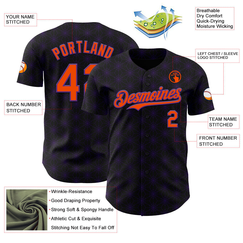 Custom Black Orange-Purple 3D Halloween Spider Net Party Costume Ideas Authentic Baseball Jersey
