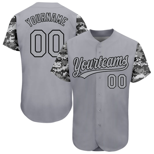 Custom Gray Black Digital Camo Two Tone Authentic Baseball Jersey