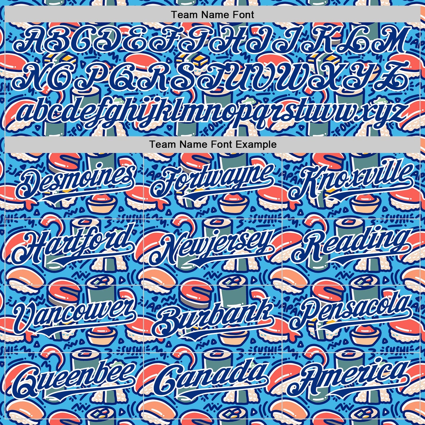 Custom Sky Blue Royal-White Foodie Sushi Doodle Authentic Baseball Jersey