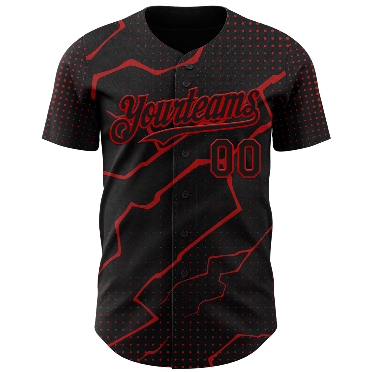 Custom Black Red Lightning Polka Dot Authentic Baseball Jersey
