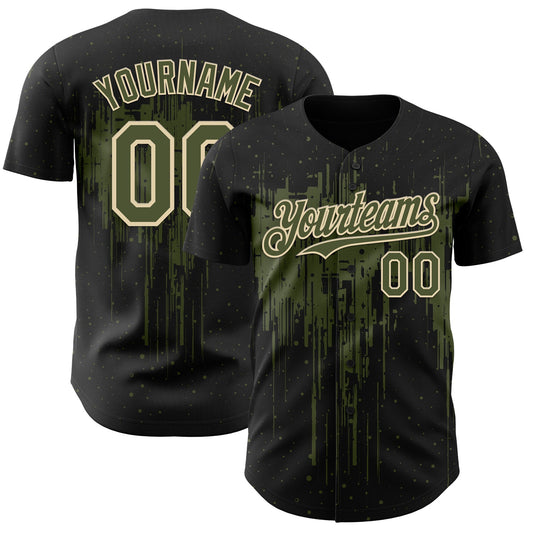 Custom Black Olive-Cream Dripping Splatter Paint Authentic Baseball Jersey