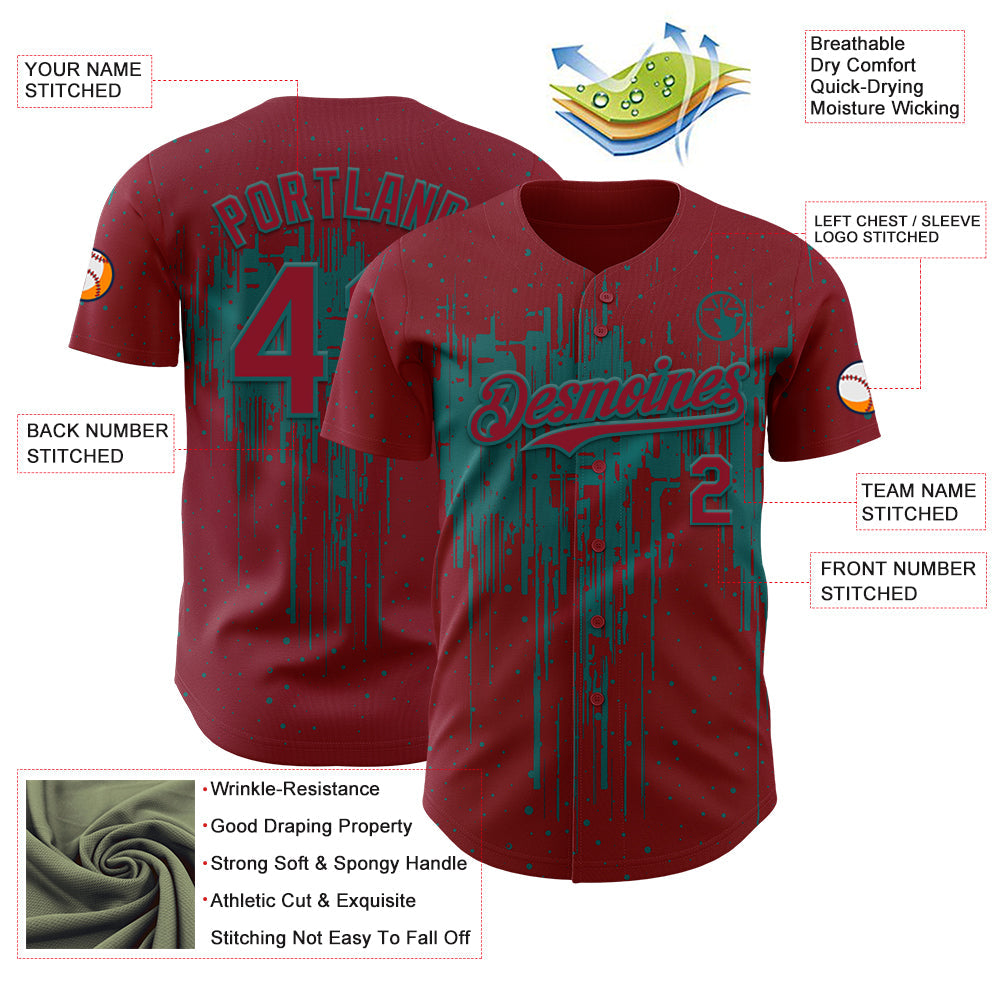 Custom Crimson Teal Dripping Splatter Paint Authentic Baseball Jersey