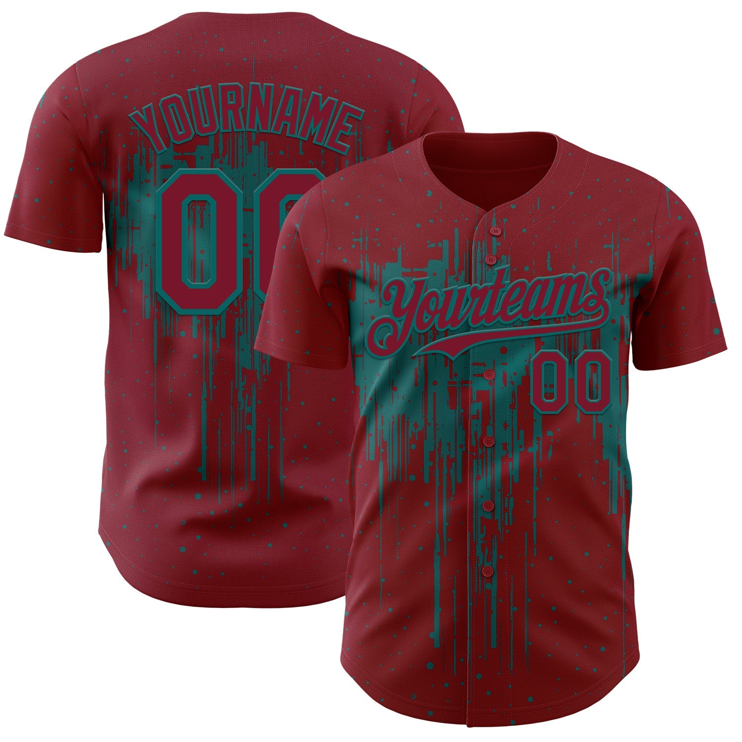 Custom Crimson Teal Dripping Splatter Paint Authentic Baseball Jersey