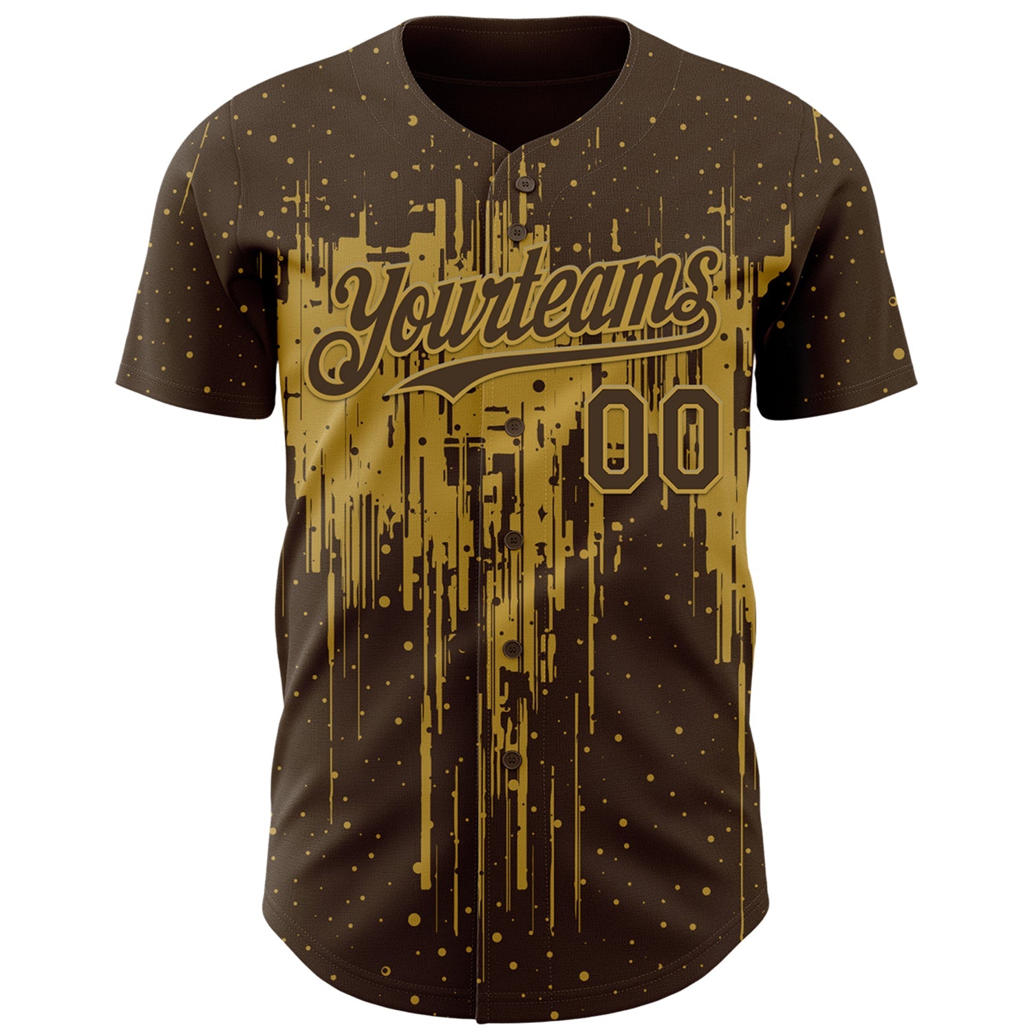 Custom Brown Old Gold Dripping Splatter Paint Authentic Baseball Jersey