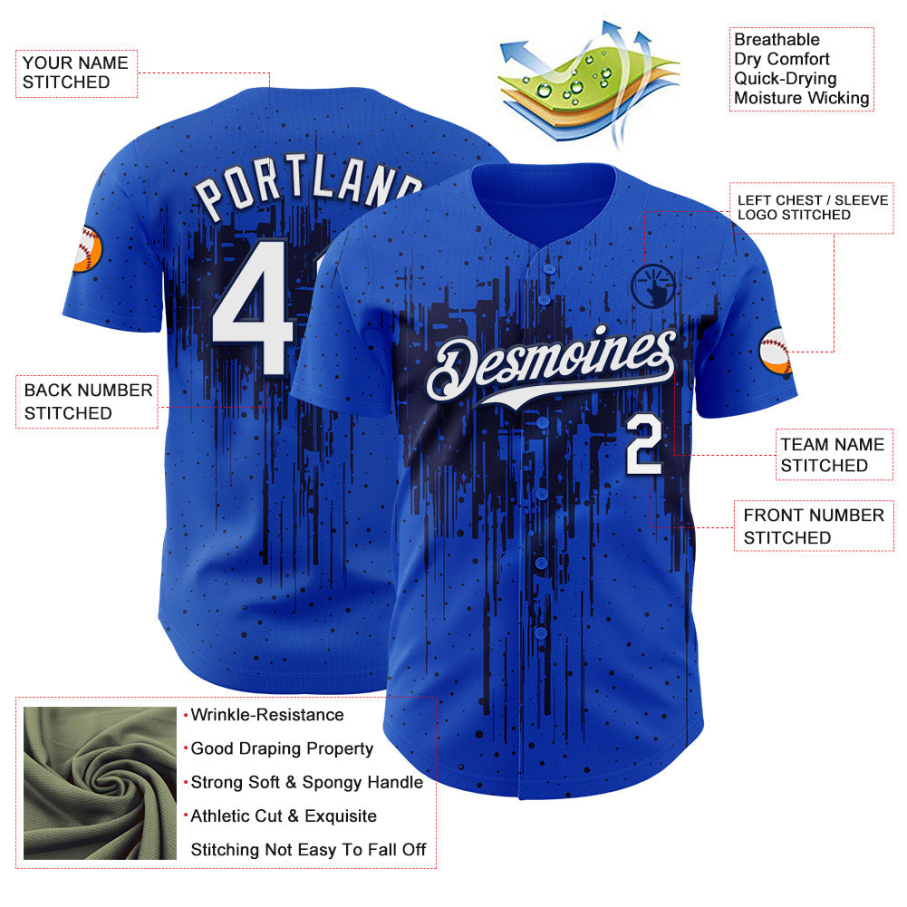 Custom Thunder Blue White-Navy Dripping Splatter Paint Authentic Baseball Jersey