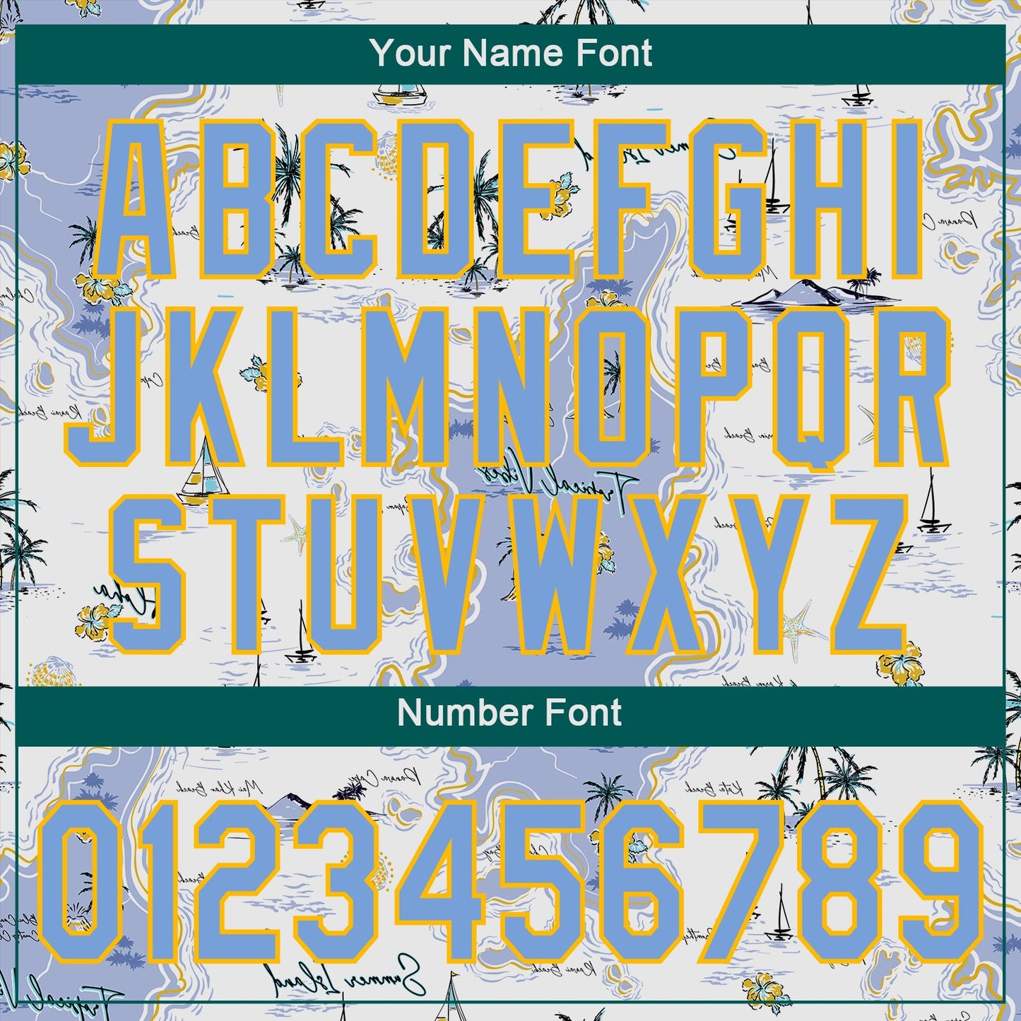 Custom White Light Blue-Yellow 3D Pattern Design Beach Hawaii Palm Trees And Island Authentic Baseball Jersey
