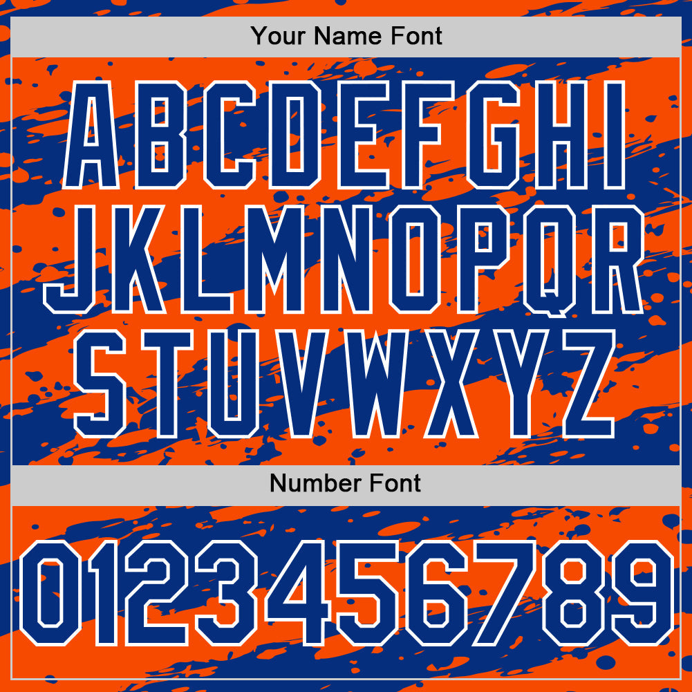Custom Orange Royal-White Paint Splash Stripe Authentic Baseball Jersey