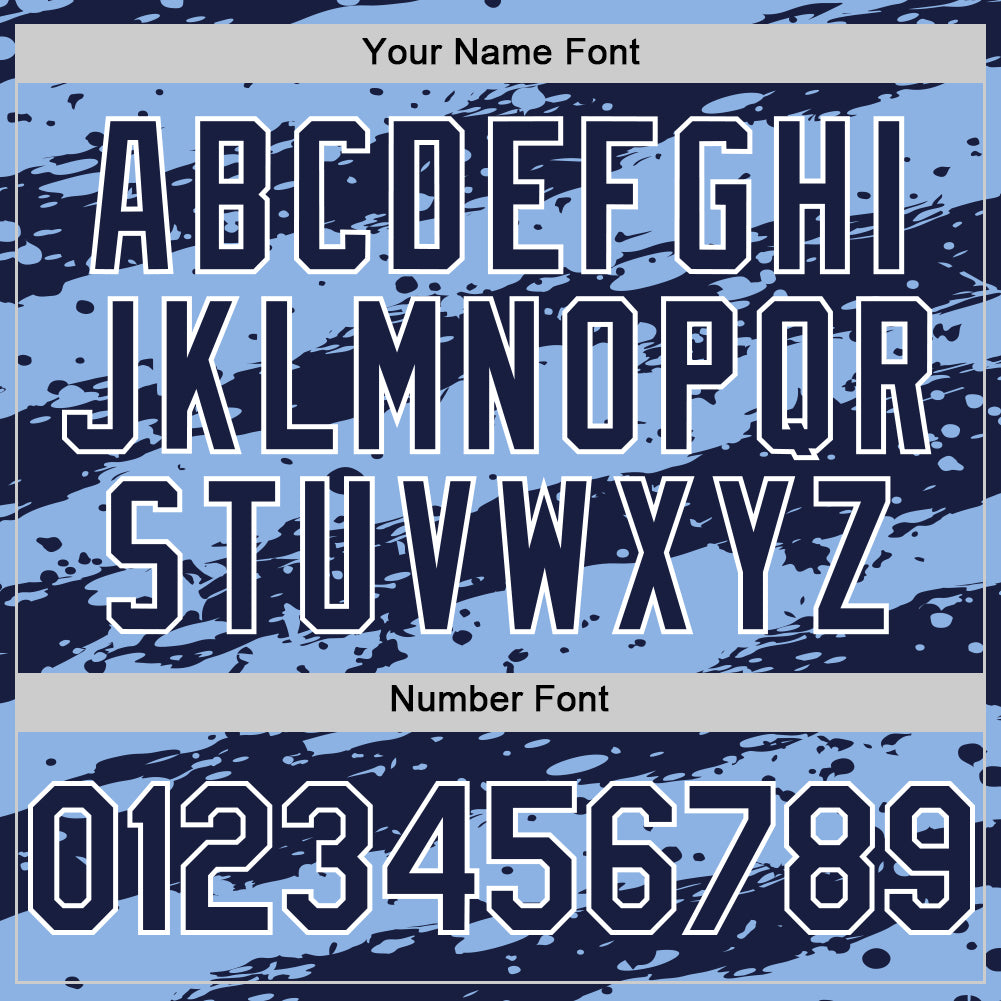 Custom Light Blue Navy-White Paint Splash Stripe Authentic Baseball Jersey