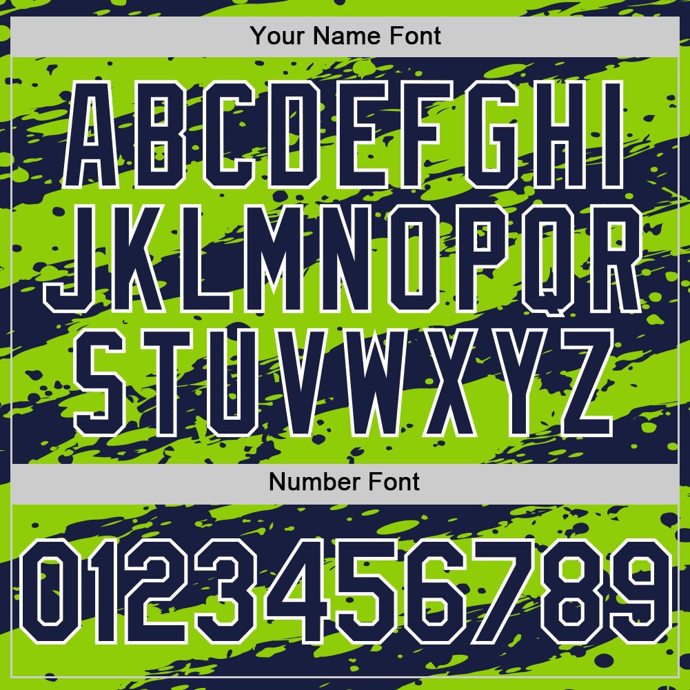 Custom Neon Green Navy-White Paint Splash Stripe Authentic Baseball Jersey