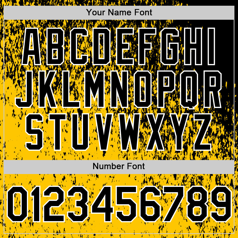 Custom Black Yellow-White Abstract Fragment Splatter Authentic Baseball Jersey