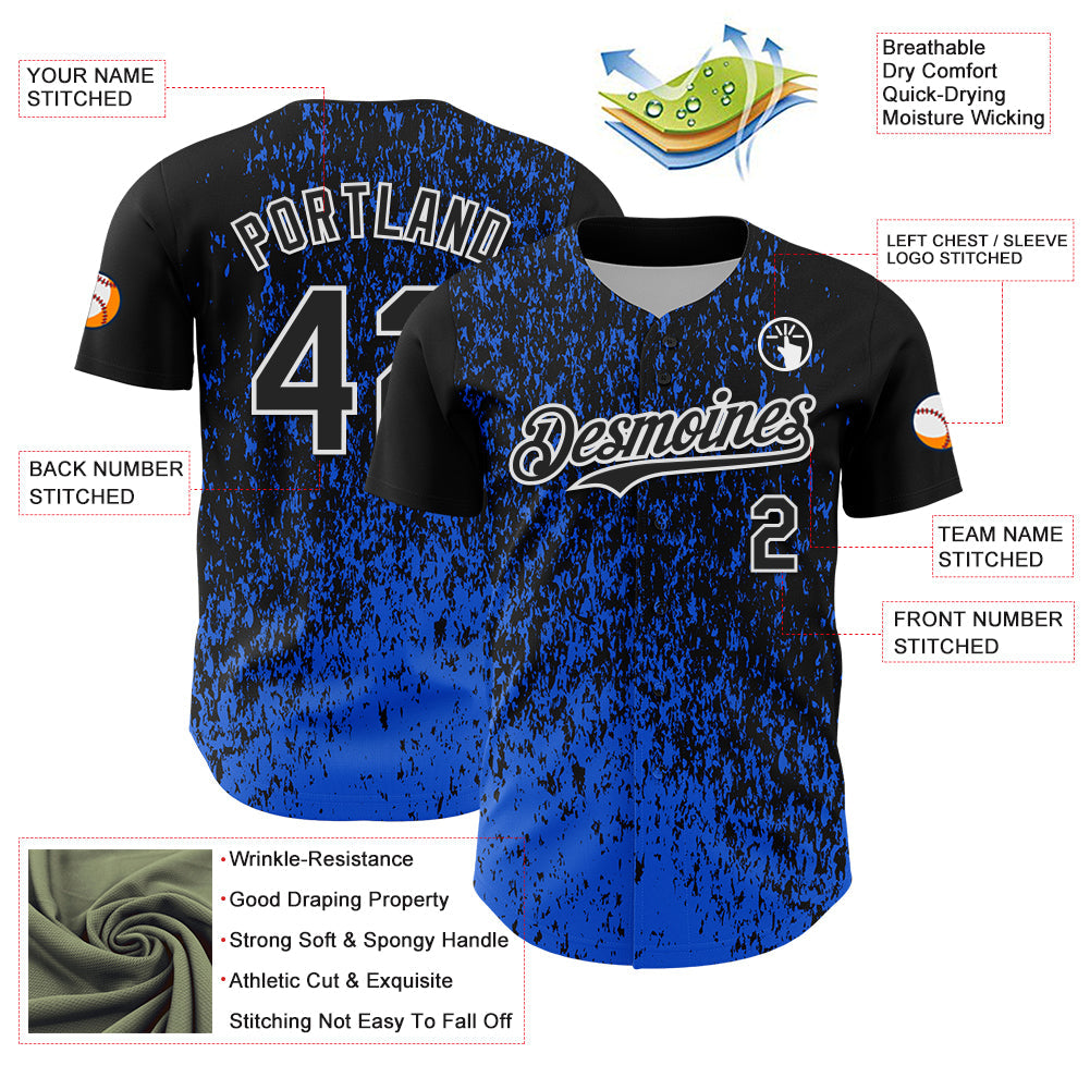 Custom Black Thunder Blue-White Abstract Fragment Splatter Authentic Baseball Jersey