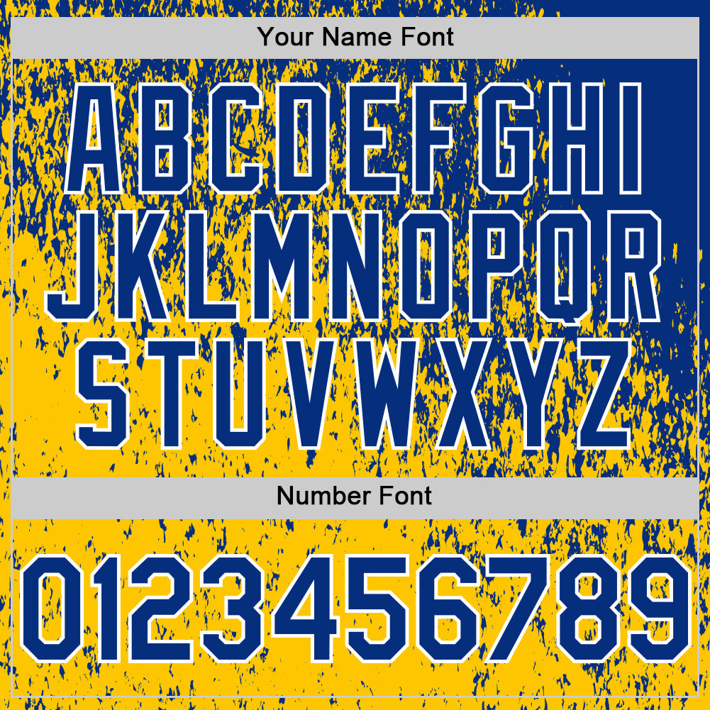Custom Royal Yellow-White Abstract Fragment Splatter Authentic Baseball Jersey