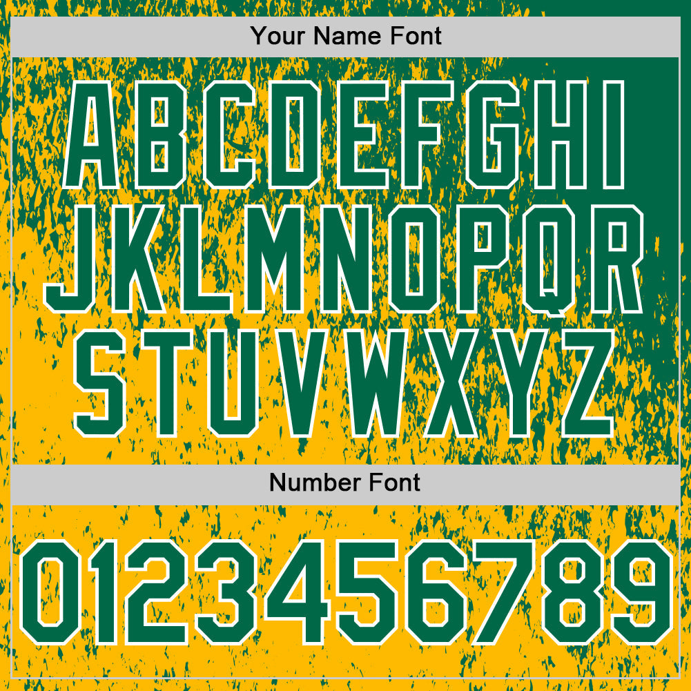 Custom Kelly Green Gold-White Abstract Fragment Splatter Authentic Baseball Jersey