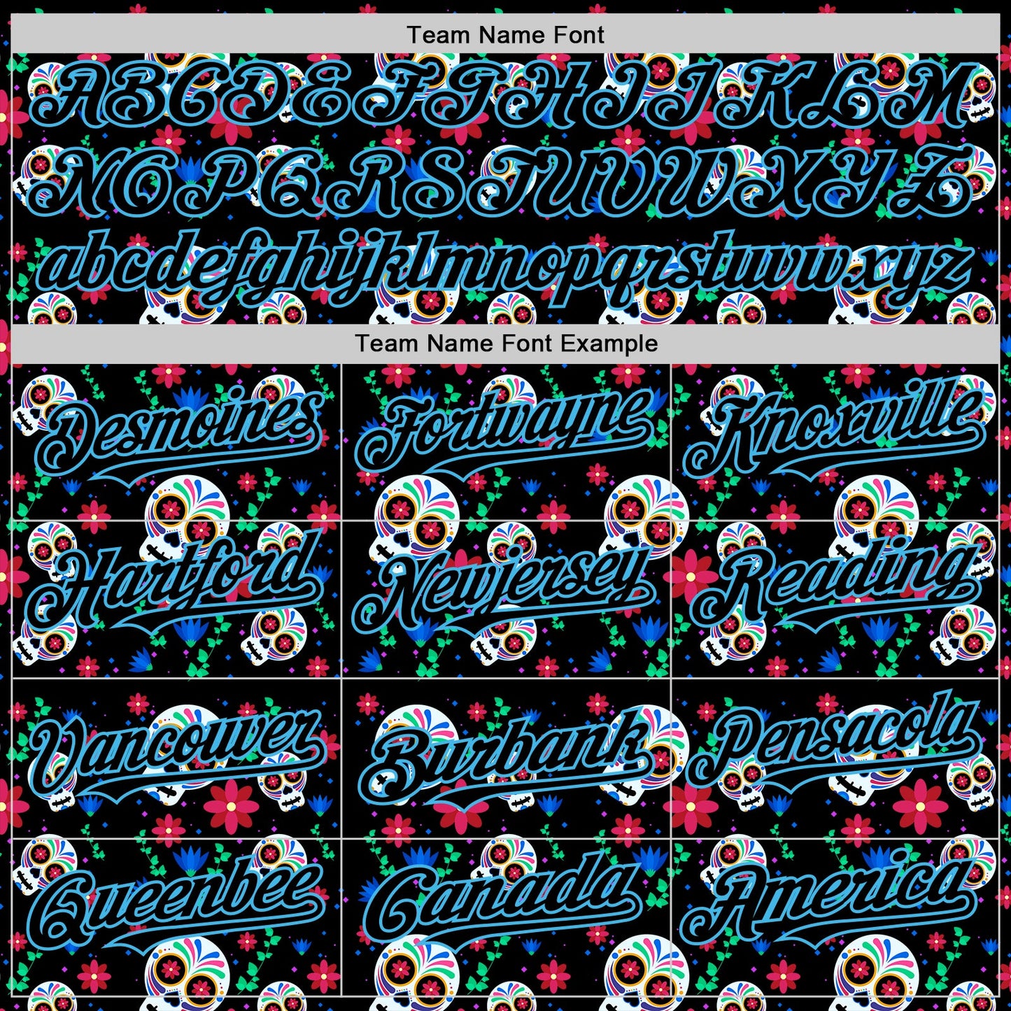Custom Black Sky Blue Sugar Skull Day of the Dead Mexican Folk Art Authentic Baseball Jersey