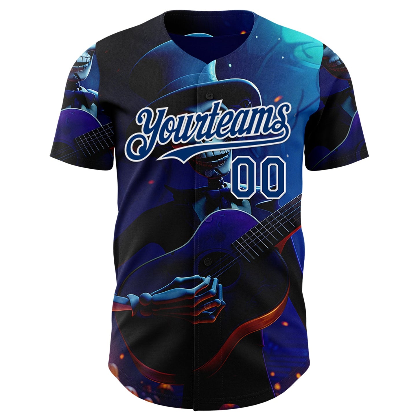 Custom Black US Navy Blue-White Sugar Skull Day of the Dead Mexican Folk Art Authentic Baseball Jersey