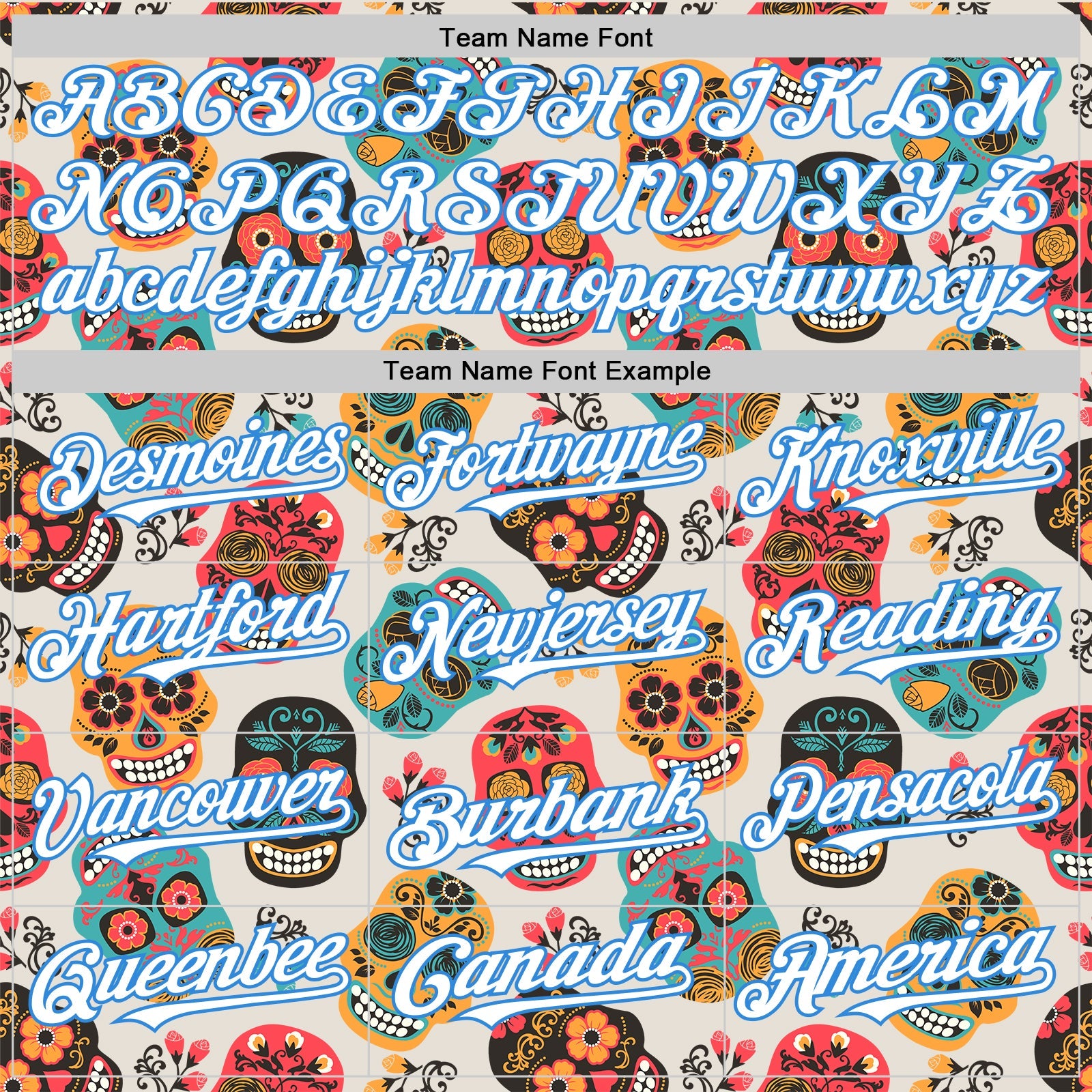Custom Cream White-Electric Blue Sugar Skull Day of the Dead Mexican Folk Art Authentic Baseball Jersey
