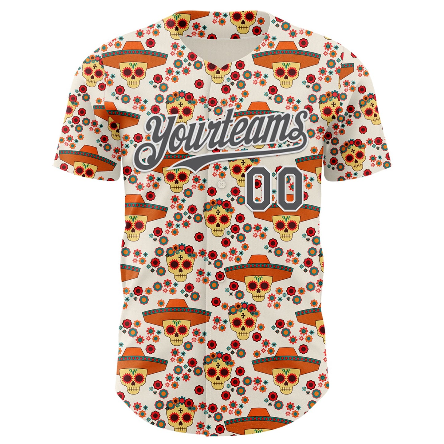 Custom Cream Steel Gray-White Sugar Skull Day of the Dead Mexican Folk Art Authentic Baseball Jersey