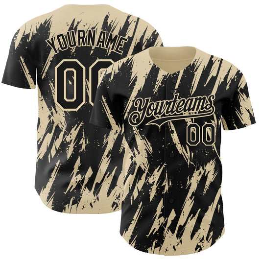Custom Black Cream Splatter Torn Sharp Brush Stroke Authentic Baseball Jersey